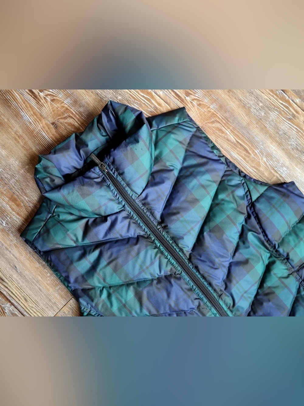 Lands' End Black Watch Plaid Puffer Vest Chevron Quilted Preppy Womens XS 2-4 - Picture 2 of 13